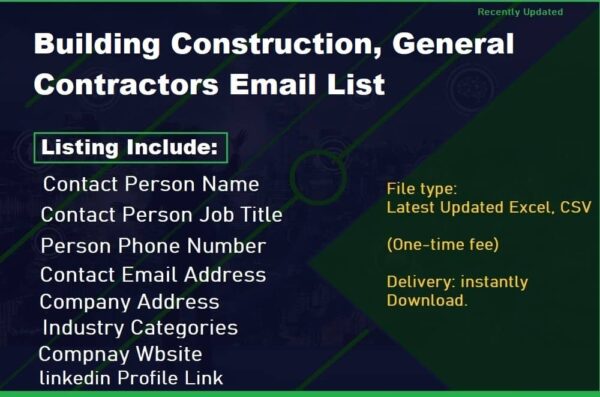 Building Construction, General Contractors Email Marketing Data