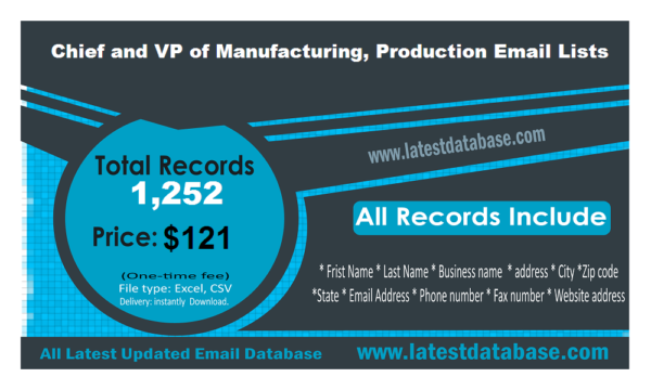 Chief and VP of Manufacturing, Production Email Marketing Datas