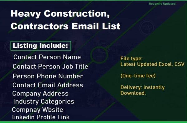 Heavy Construction, Contractors Email Marketing Data