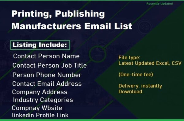 Printing, Publishing Manufacturers Email Marketing Data