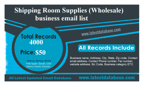 Shipping Room Supplies (Wholesale) Email Marketing Data