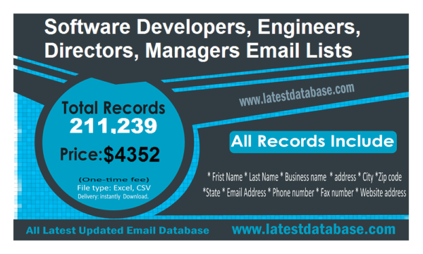 Software Developers, Engineers, Directors, Managers Email Marketing Datas