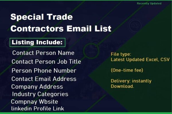 Special Trade Contractors Email Marketing Data